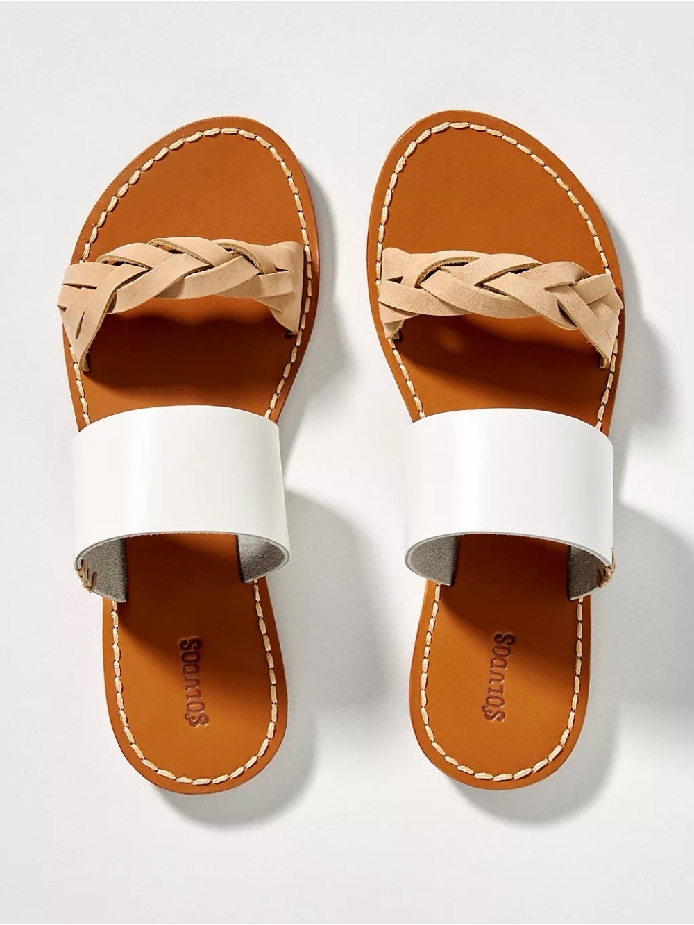 Soludos Double Strap White and Tan Braided Sandals - Picture 2 of 8